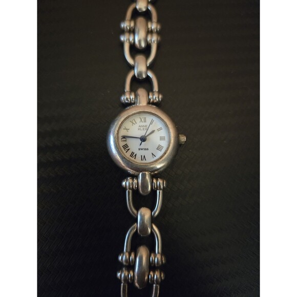 Anne Klein Sterling Silver Swiss Quartz Watch Chain Bracelet Needs Battery 46g